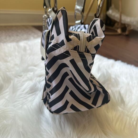 Vintage Y2K Lesportsac Leather Trim Metallic Striped Shoulder Bag Chevron Retro‎ - Picture 8 of 11